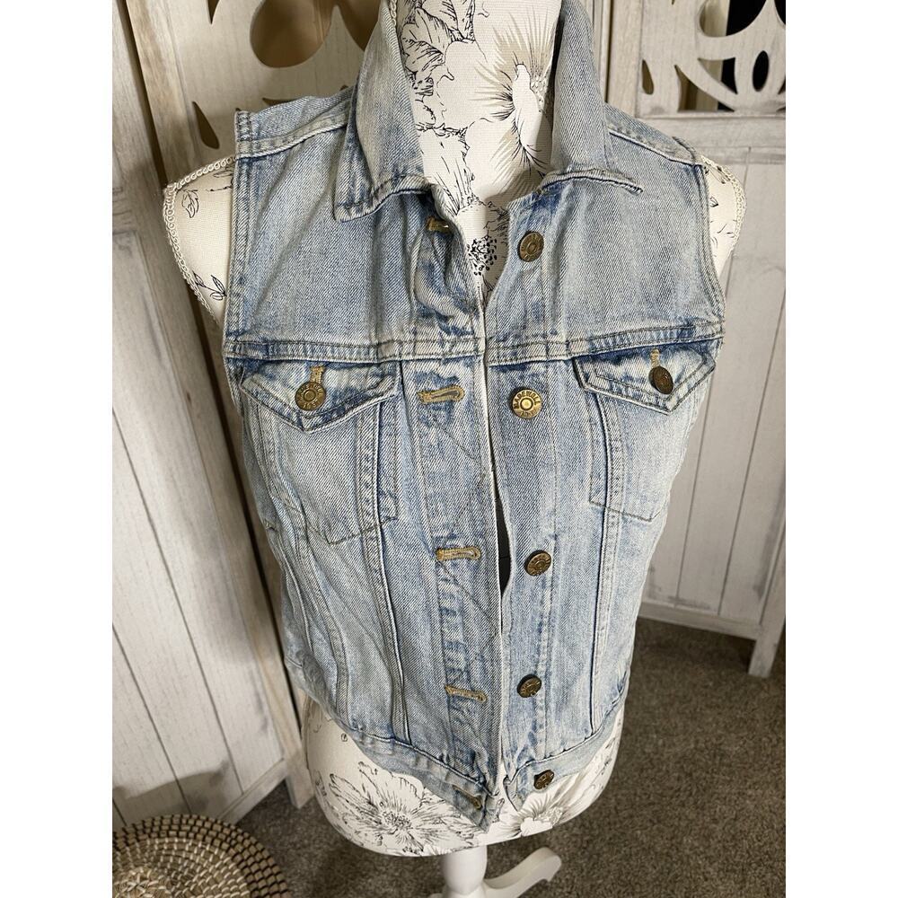 Madewell Blue Denim Oversized Trucker Distressed Light Wash Jean Vest Small S